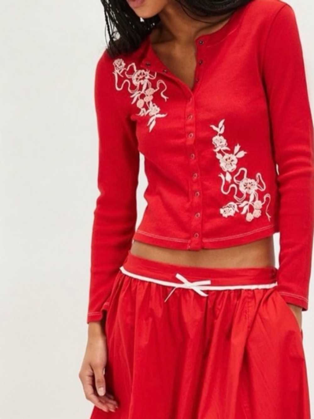 NEW Free People Candy Cane Lane Beaded Long Sleeve Snap Buttons Top Sz XS